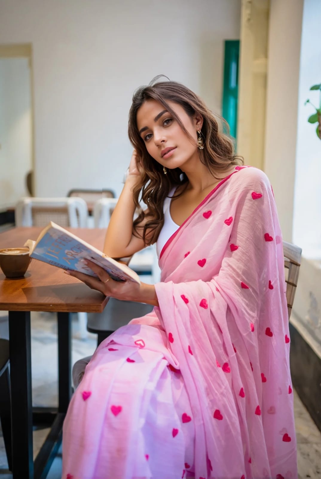 Light pink mul cotton saree with magenta heart embroidery and tassels – Mridula soft cotton saree