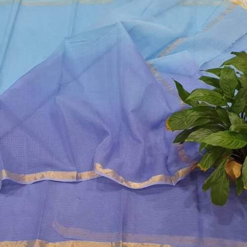Mridula pastel sky and royal blue kota cotton saree with golden zari border