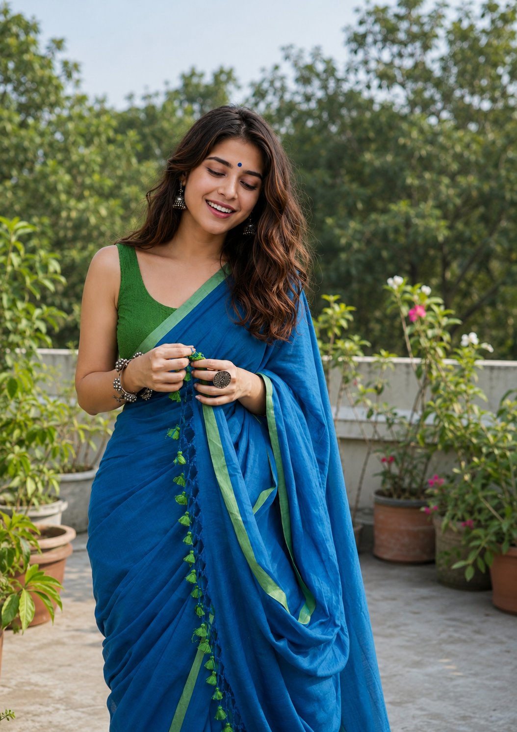 Mridula Neel Tara Soft Khadi Cotton Saree - Image 2