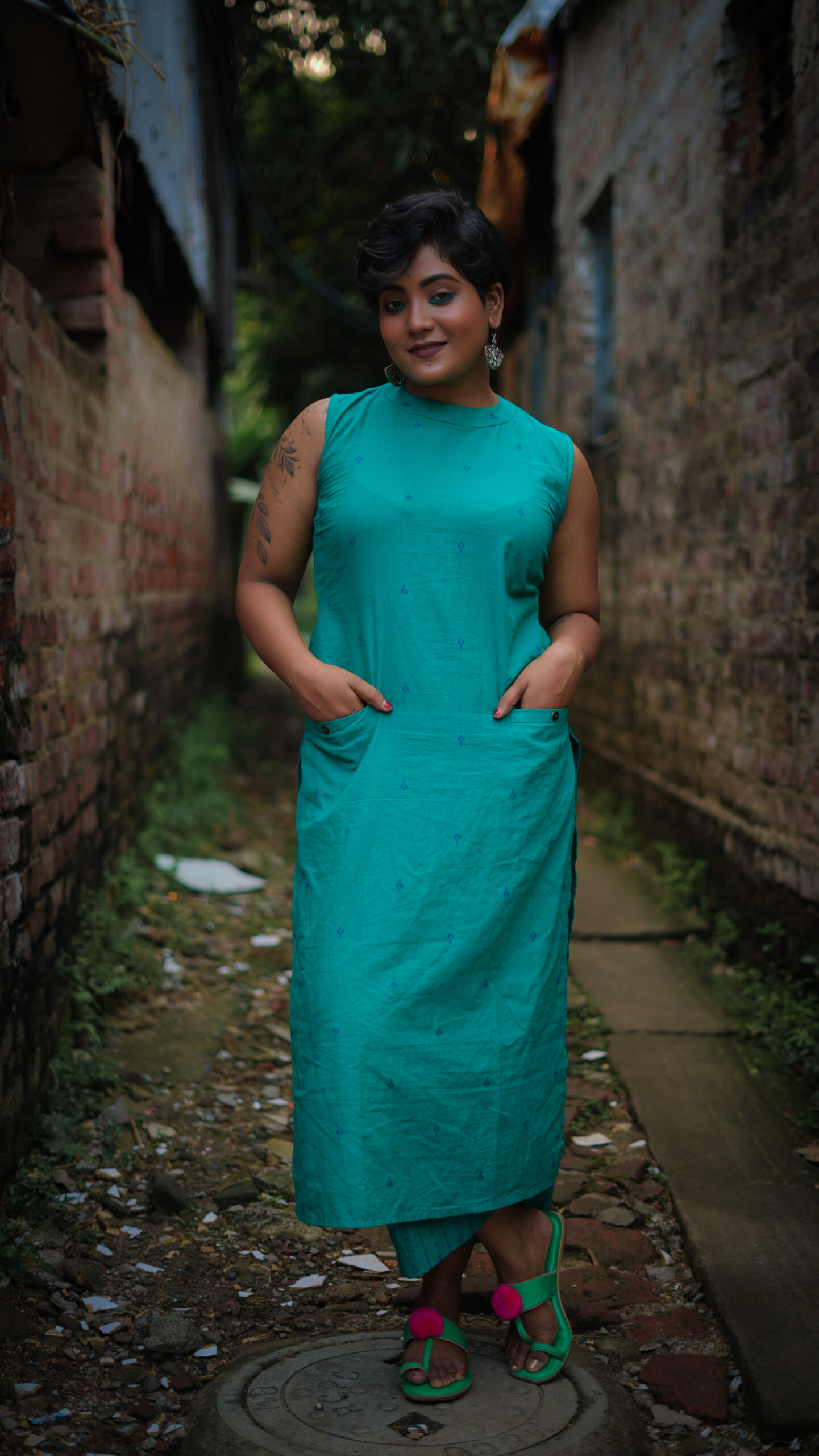 Sea Green Handwoven Jamdani Cotton Kurta Set - Image 3
