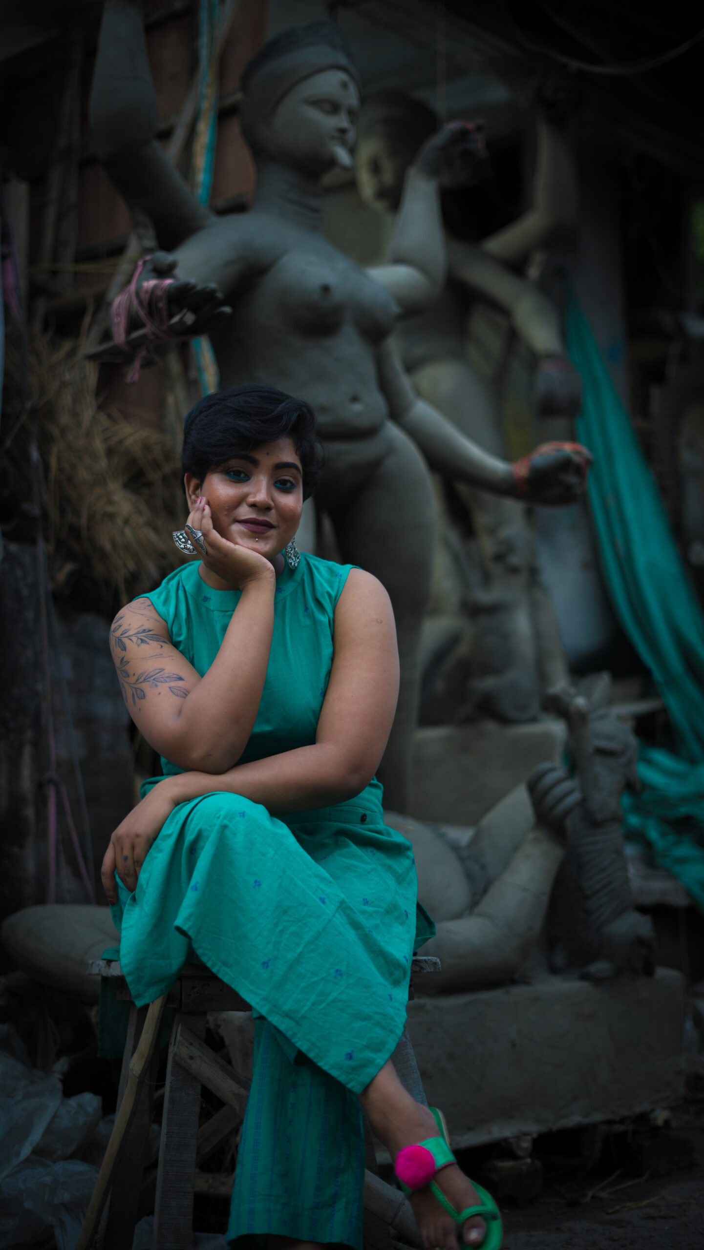 Sea Green Handwoven Jamdani Cotton Kurta Set - Image 6