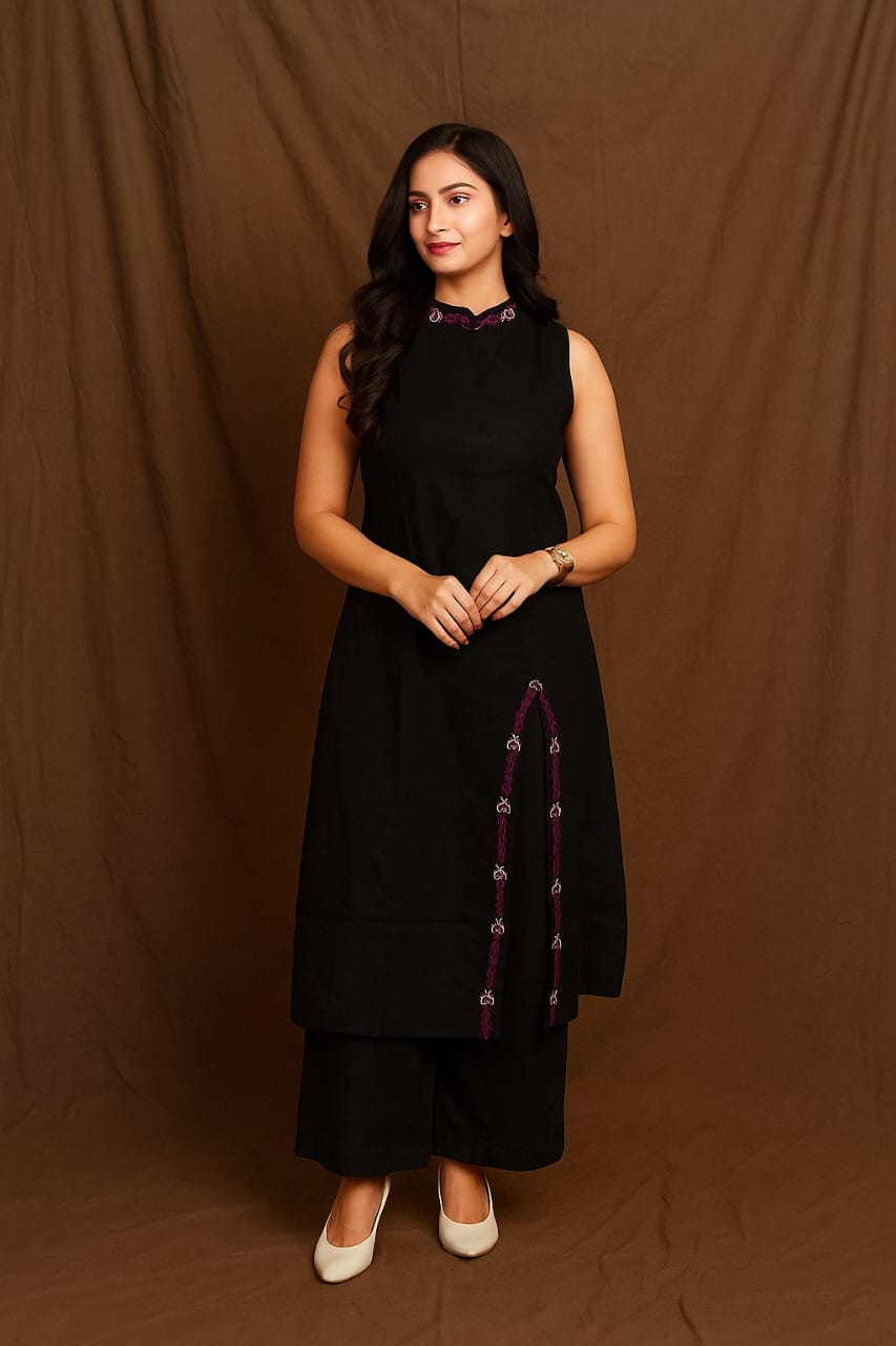 Halter Neck Embroidered Sleeveless Kurta Set - Image 5