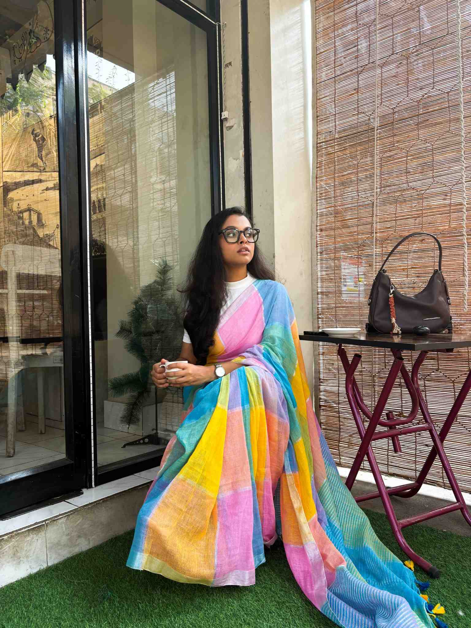 Bahaar Multicolour Cotton Linen Saree - Image 4