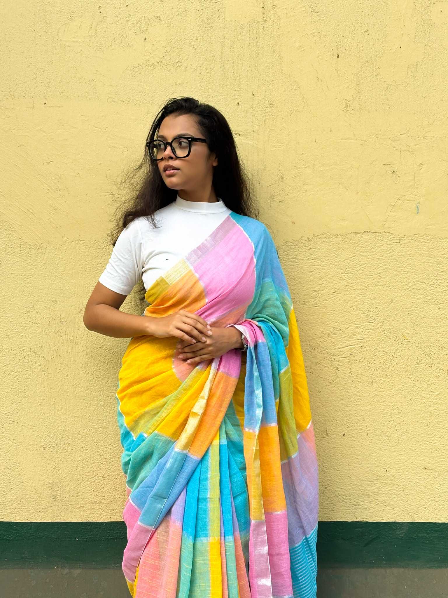 Bahaar Multicolour Cotton Linen Saree - Image 2