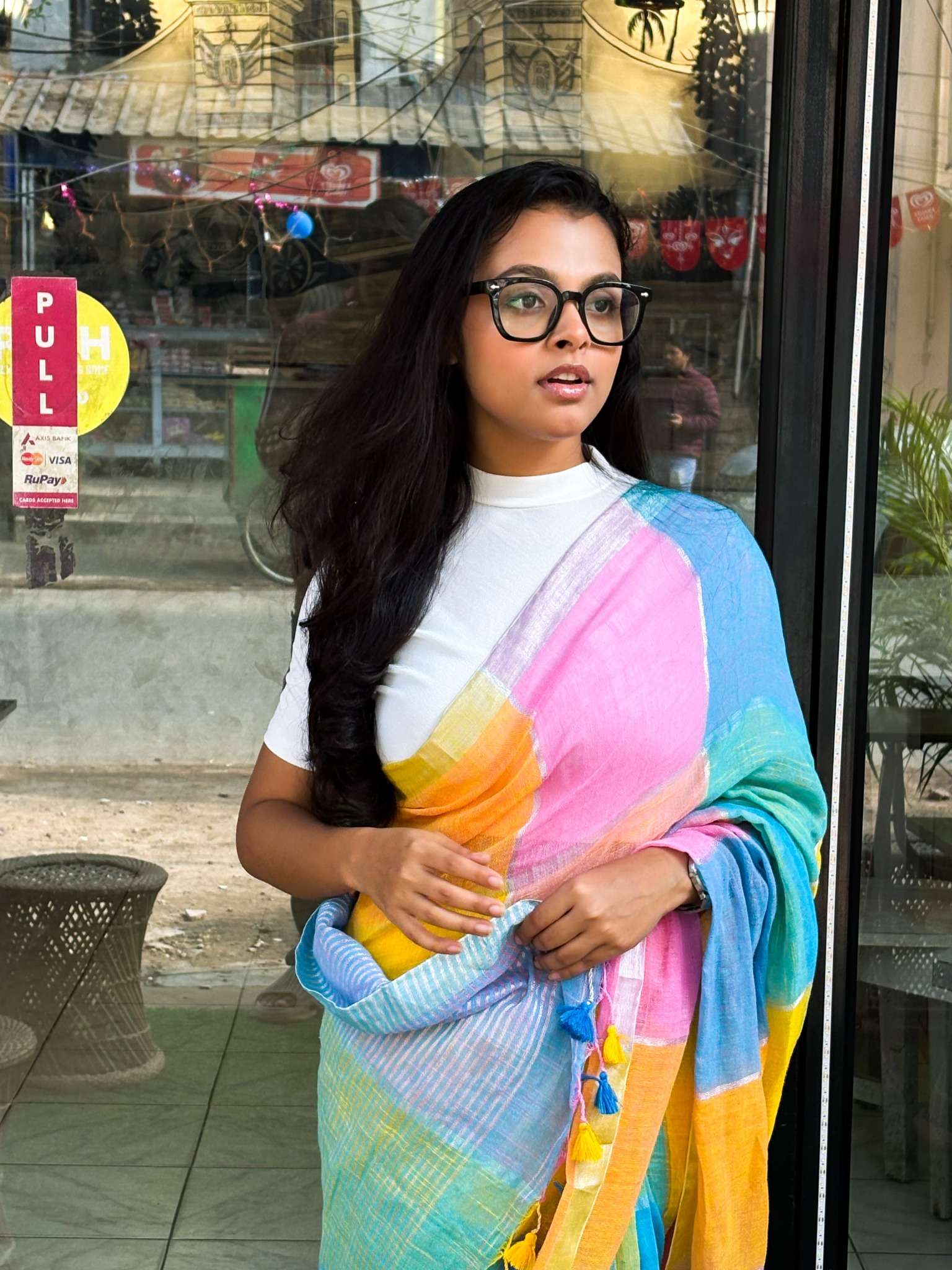 Bahaar Multicolour Cotton Linen Saree - Image 3