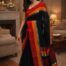 Black and red Maheshwari cotton silk saree with traditional border drape