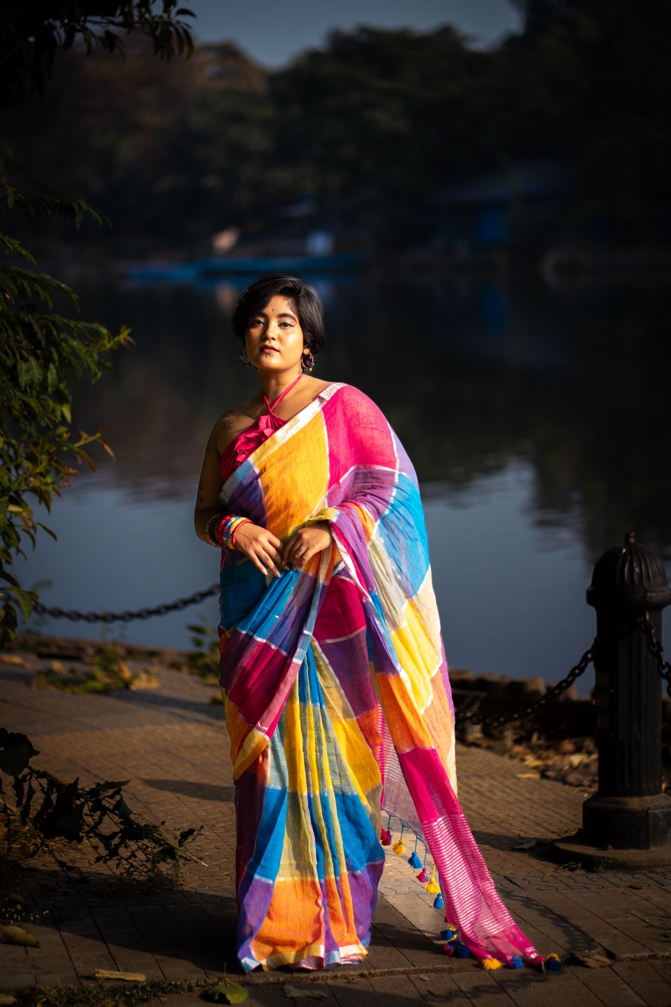 Bahaar Multicolour Cotton Linen Saree - Image 3