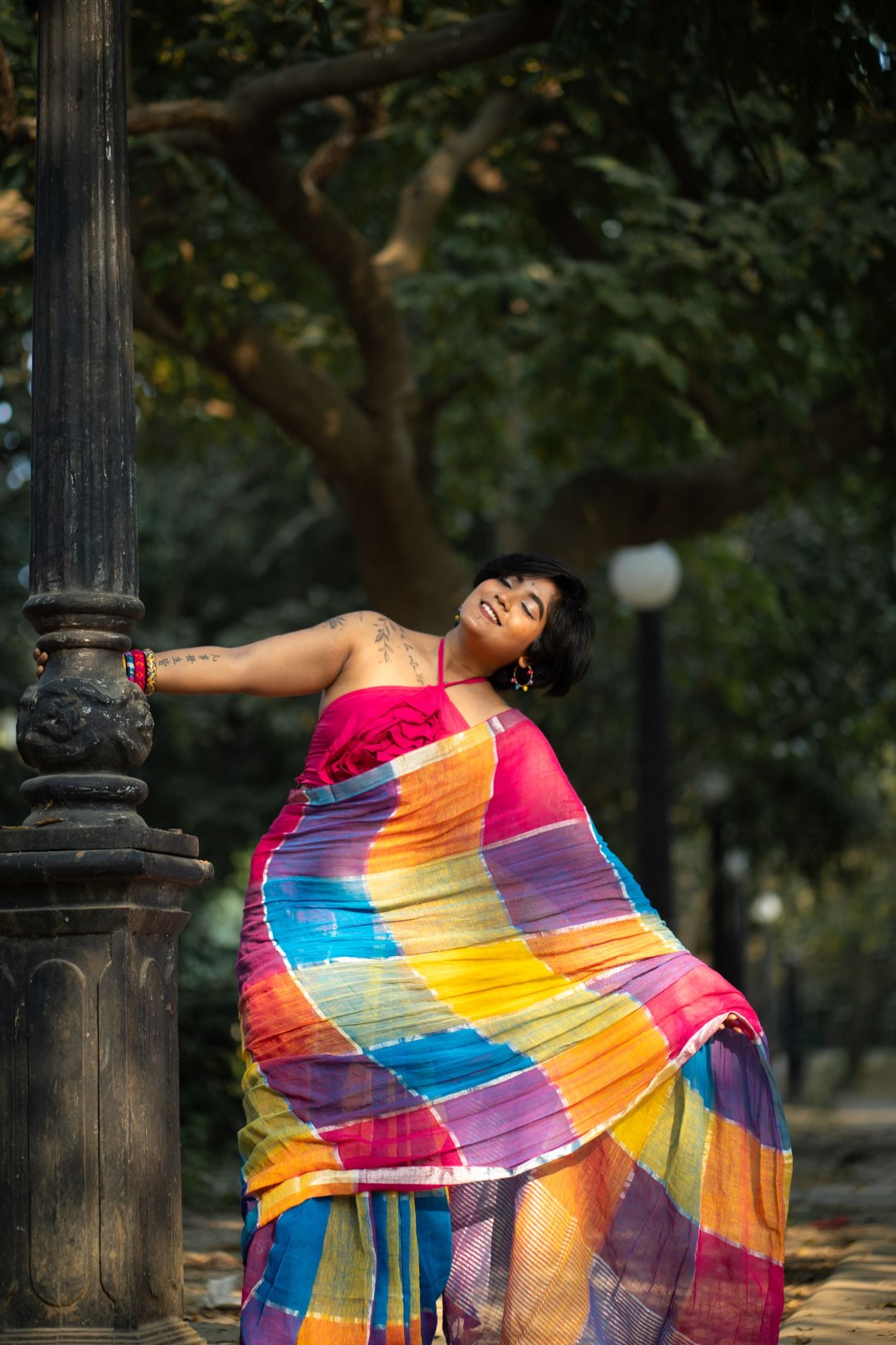 Bahaar Multicolour Cotton Linen Saree - Image 5
