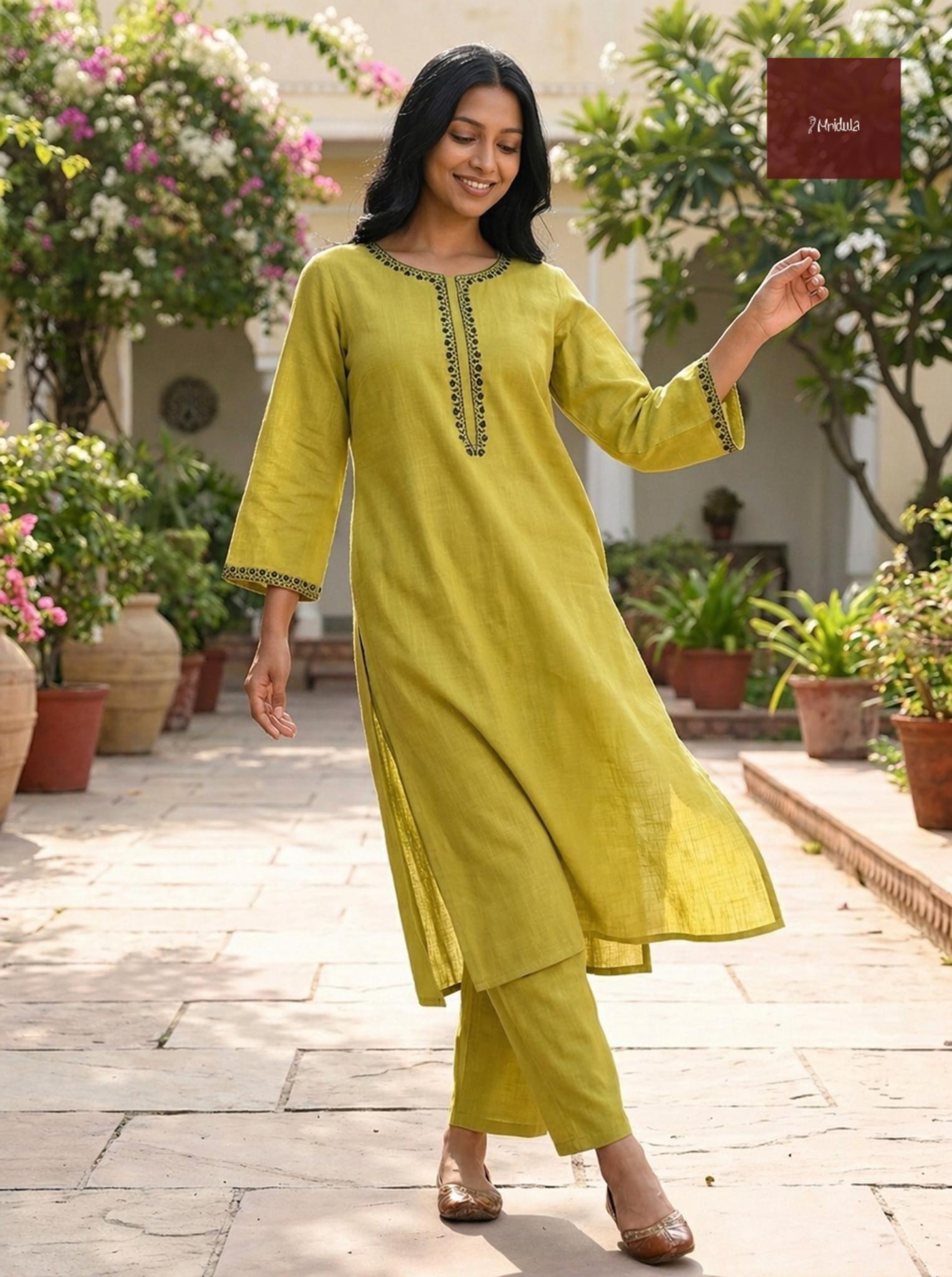 Threaded Elegance Cotton Slub Kurta Palazzo Set - Image 4