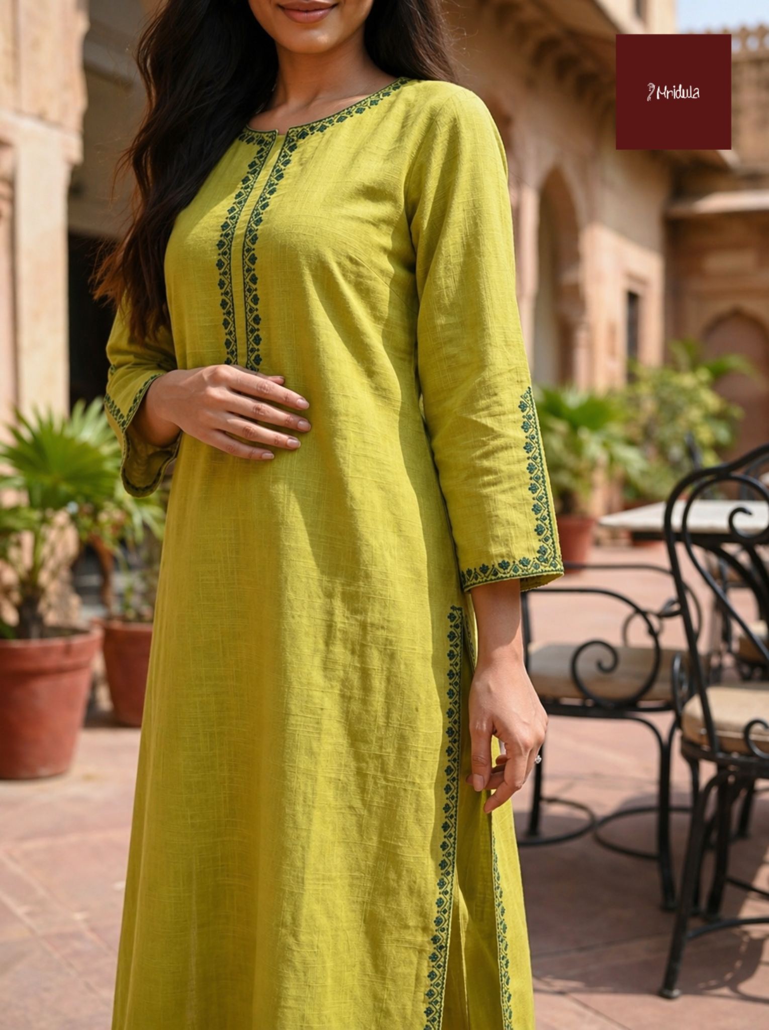 Threaded Elegance Cotton Slub Kurta Palazzo Set - Image 3