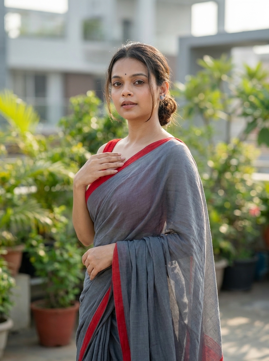 Mridula Grey Whisper Soft Khadi Cotton Saree - Image 2