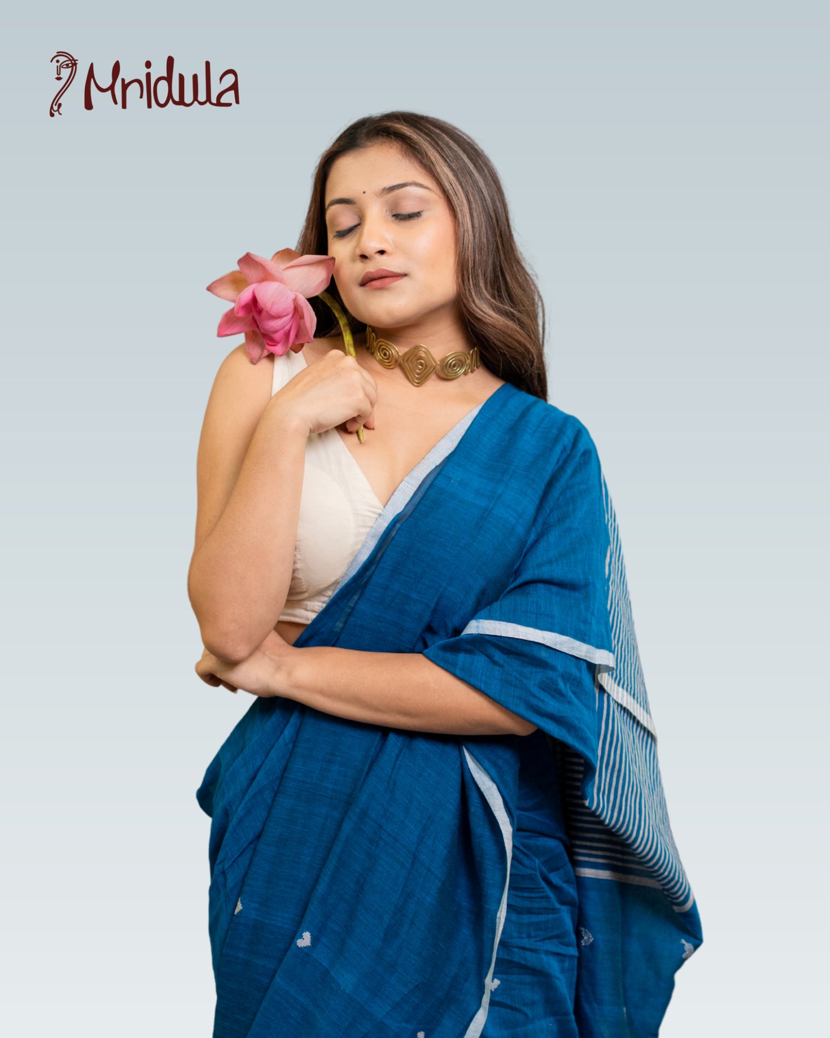 Mridula Neel Hriday Handwoven Cotton Saree - Image 3