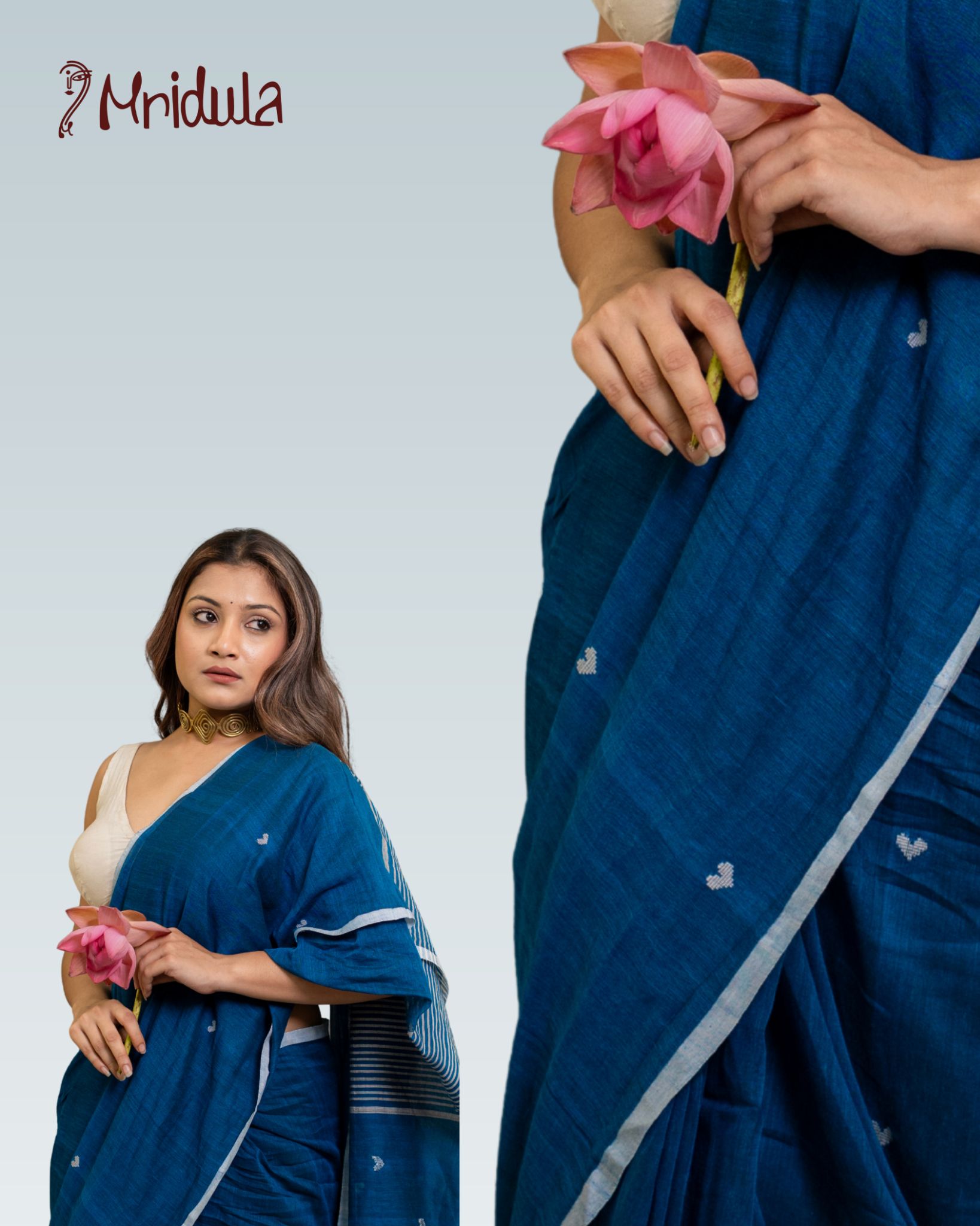Mridula Neel Hriday Handwoven Cotton Saree - Image 4