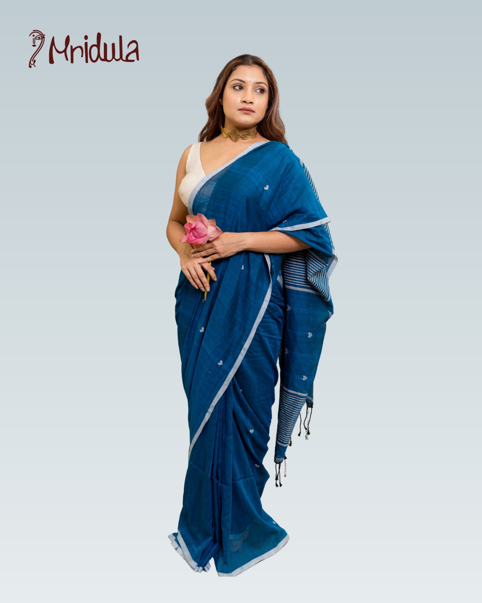 Mridula Neel Hriday Handwoven Cotton Saree - Image 5