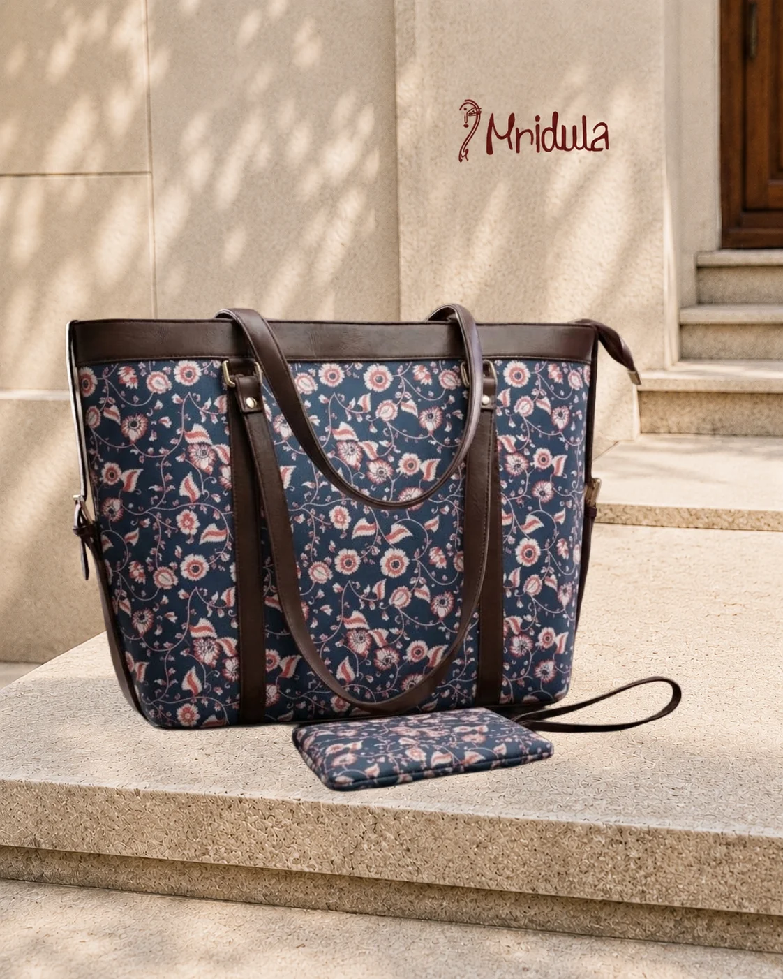 Mridula Indigo Bloom Laptop Tote Bag in premium canvas fabric