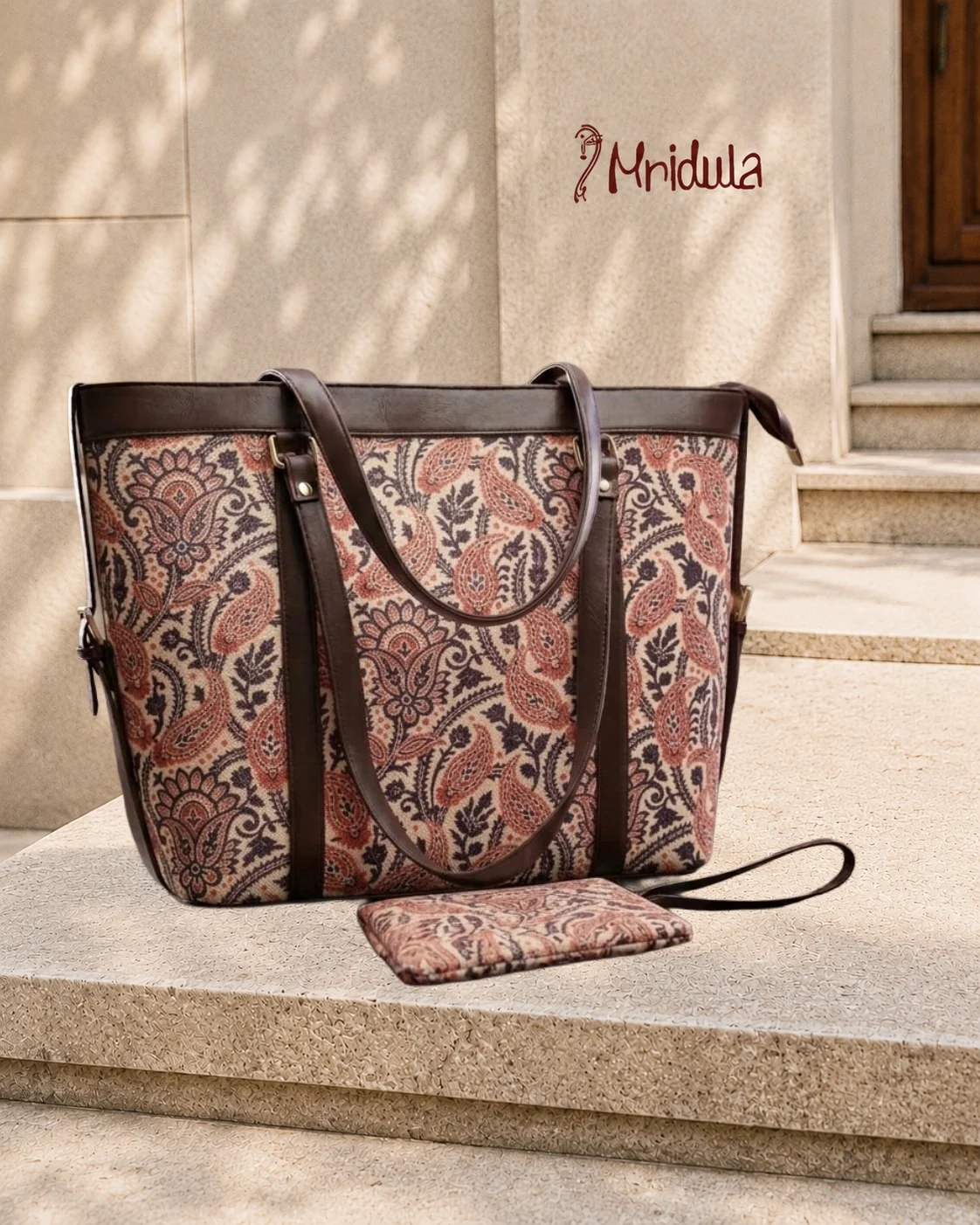 Mridula Paisley Laptop Tote Bag in premium canvas fabric