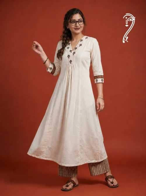 Mridula Ivory Muse off-white cotton kurta pant set for women